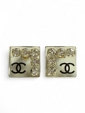 Chanel Clear Lucite and Crystal Square Clip-On Earrings