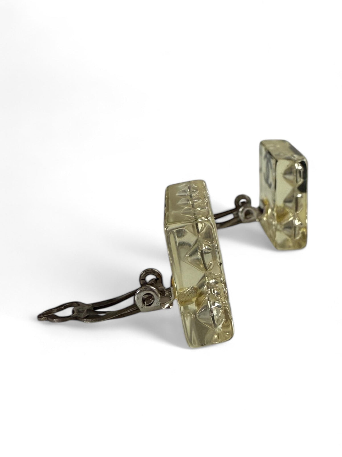 Chanel Clear Lucite and Crystal Square Clip-On Earrings