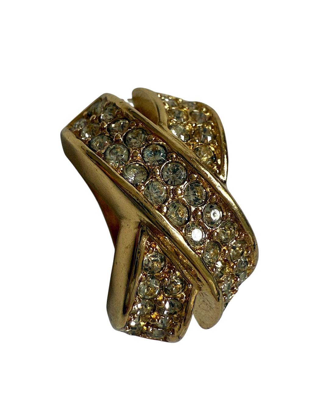 Dior Criss-Cross Gold Plated and Swarovski Crystal Clip On Earrings