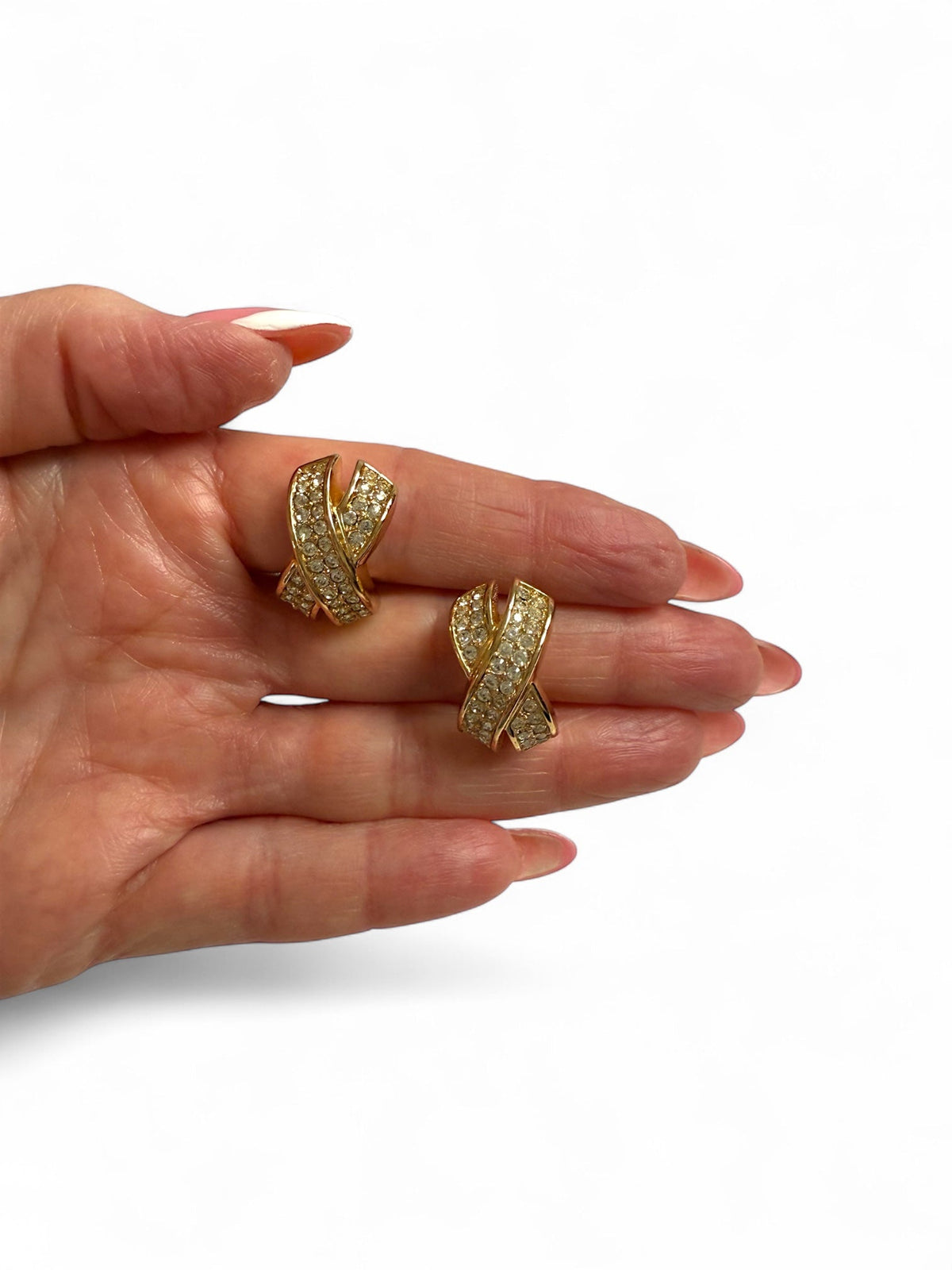 Dior Criss-Cross Gold Plated and Swarovski Crystal Clip On Earrings