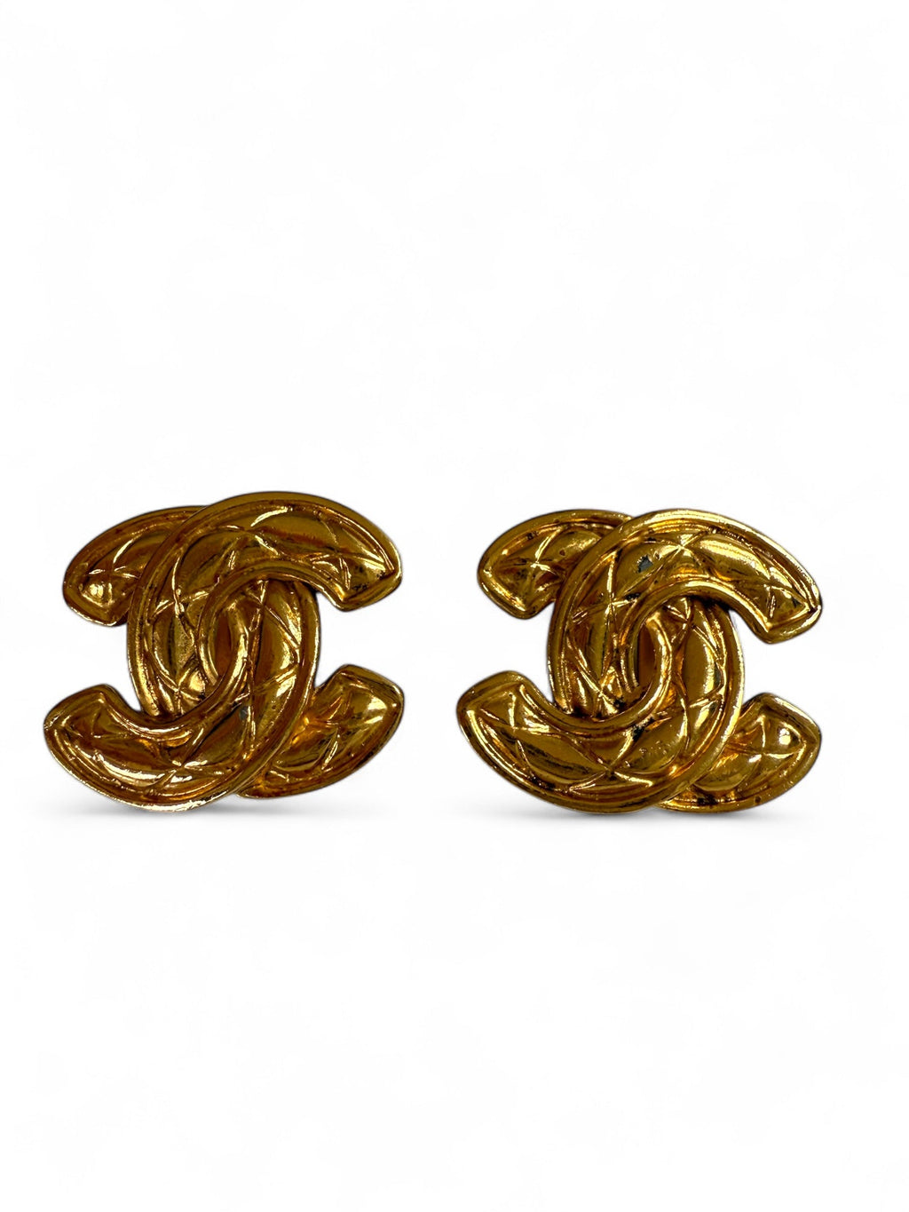 Chanel Gold Plated CC Logo Matelasse Clip On Earrings