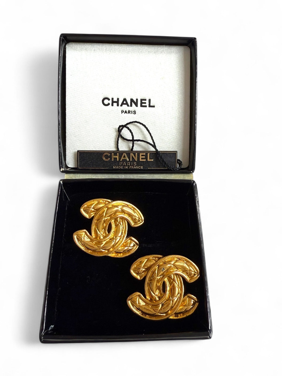 Chanel Gold Plated CC Logo Matelasse Clip On Earrings