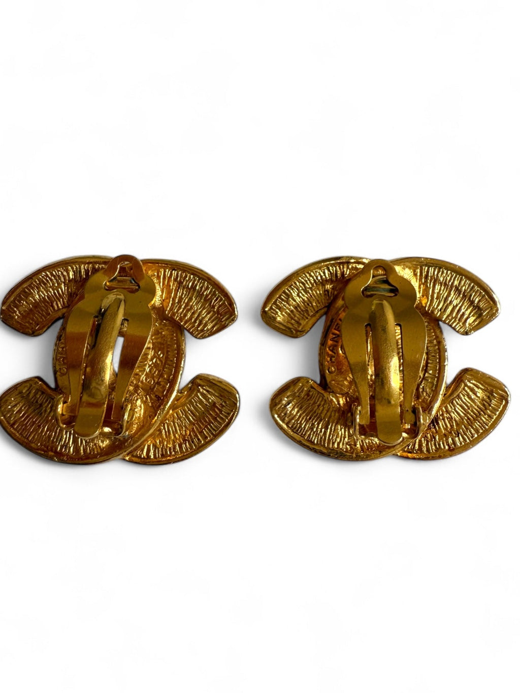 Chanel Gold Plated CC Logo Matelasse Clip On Earrings