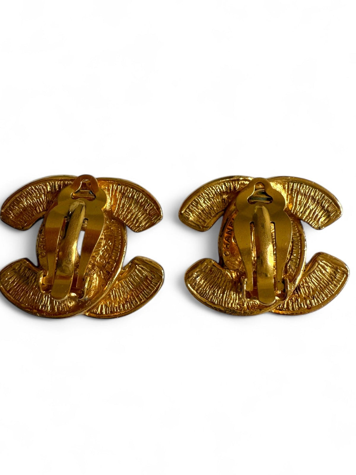Chanel Gold Plated CC Logo Matelasse Clip On Earrings
