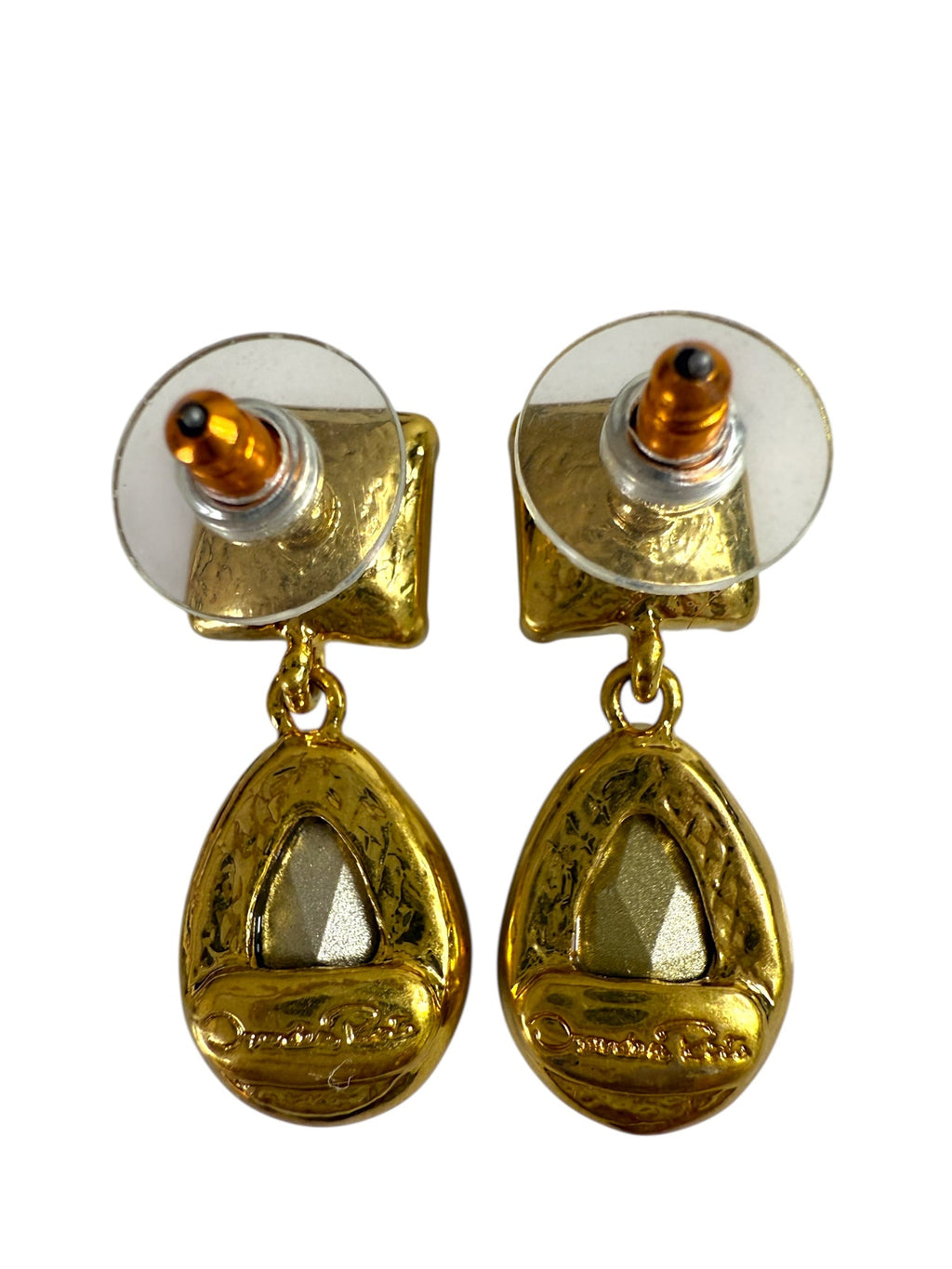 Oscar De La Renta Blue and White Crystal Pendant Earrings