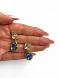 Oscar De La Renta Blue and White Crystal Pendant Earrings
