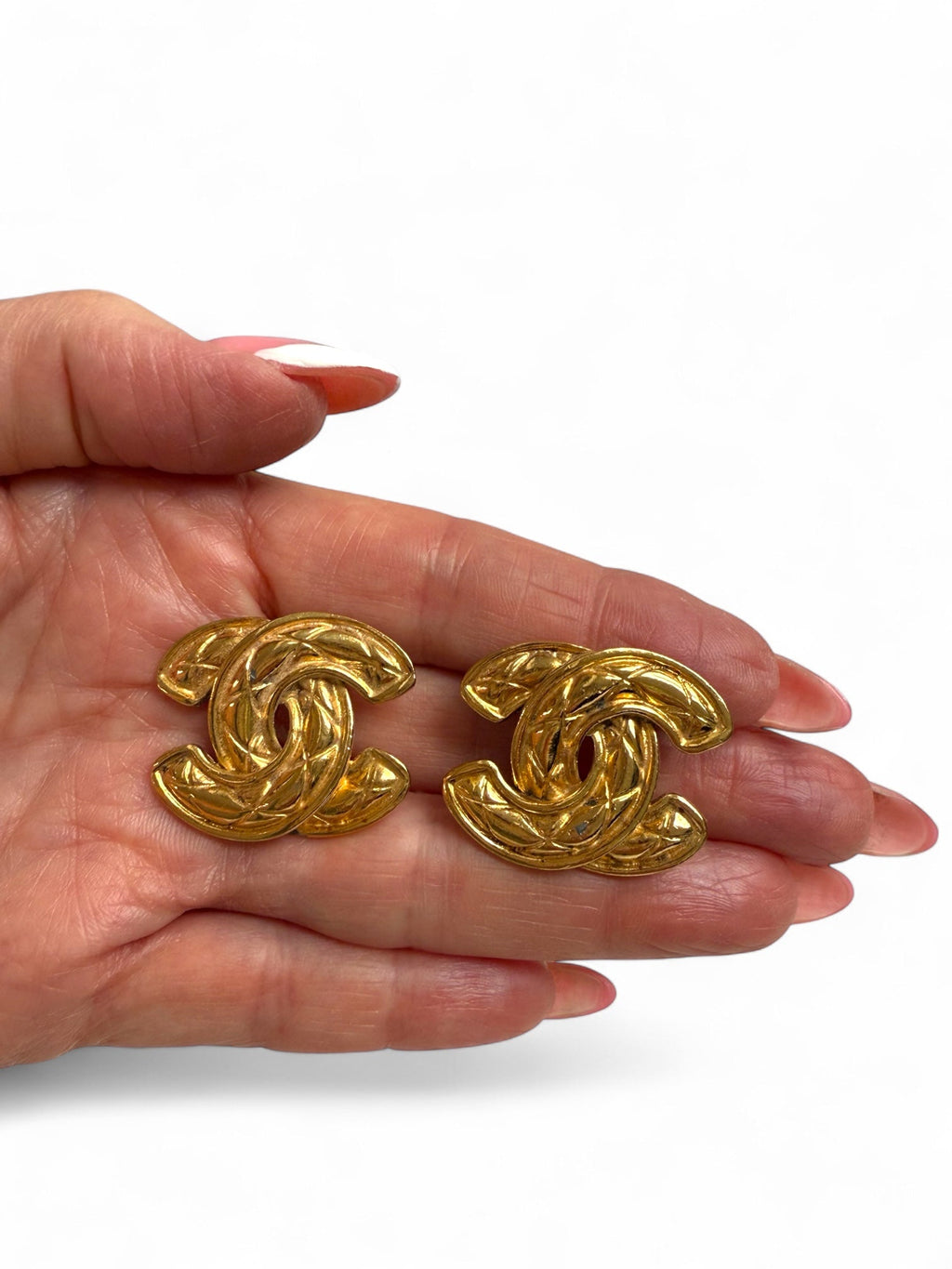 Chanel Gold Plated CC Logo Matelasse Clip On Earrings