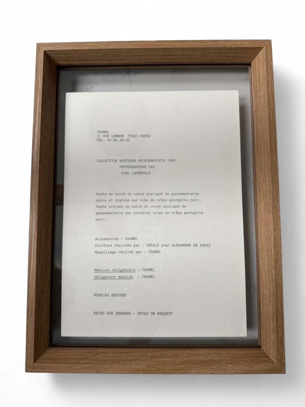 Chanel Set of Six Framed Original Black and White Marketing Prints from 1990