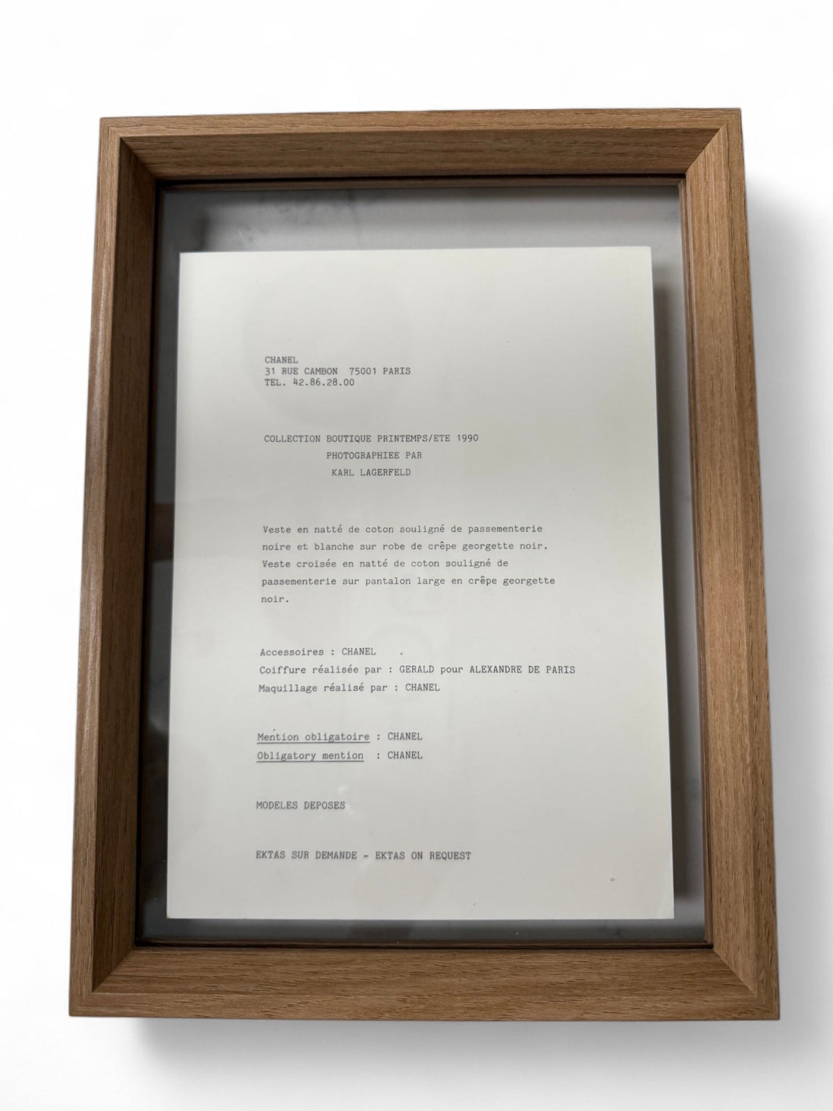 Chanel Set of Six Framed Original Black and White Marketing Prints from 1990