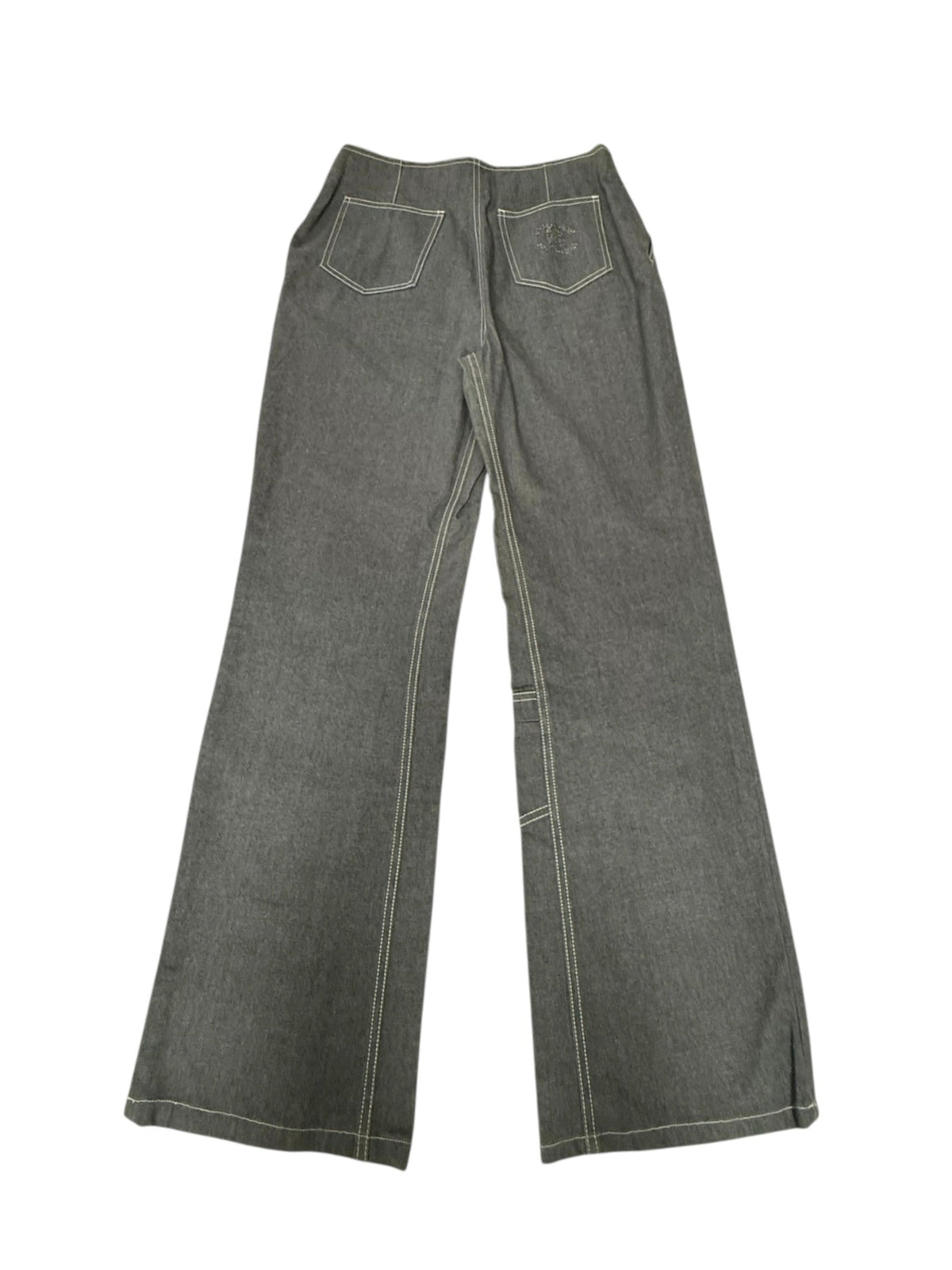 Chanel Grey Crystal CC Logo Flared Cargo Denim Jeans