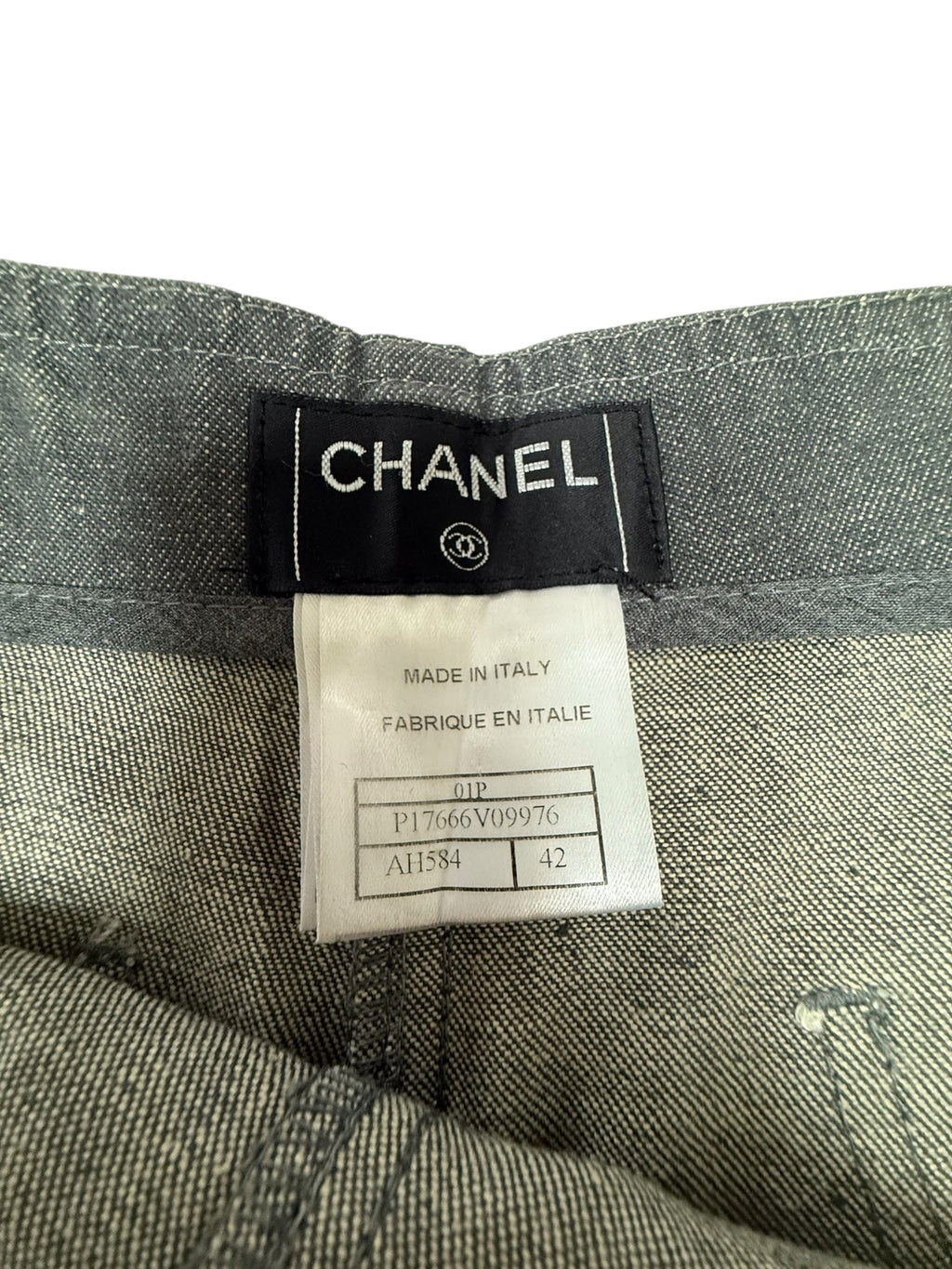Chanel Grey Crystal CC Logo Flared Cargo Denim Jeans