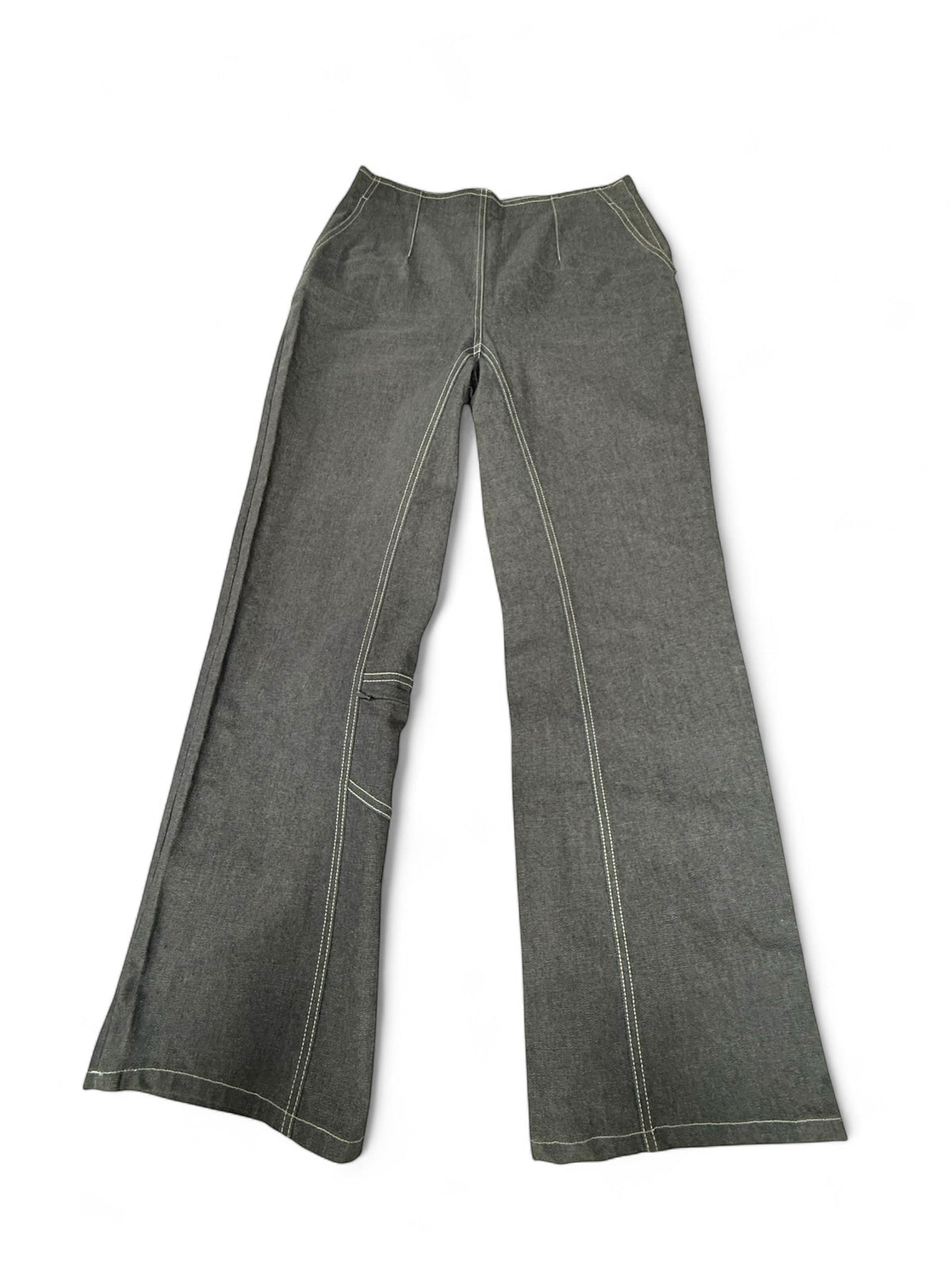 Chanel Grey Crystal CC Logo Flared Cargo Denim Jeans