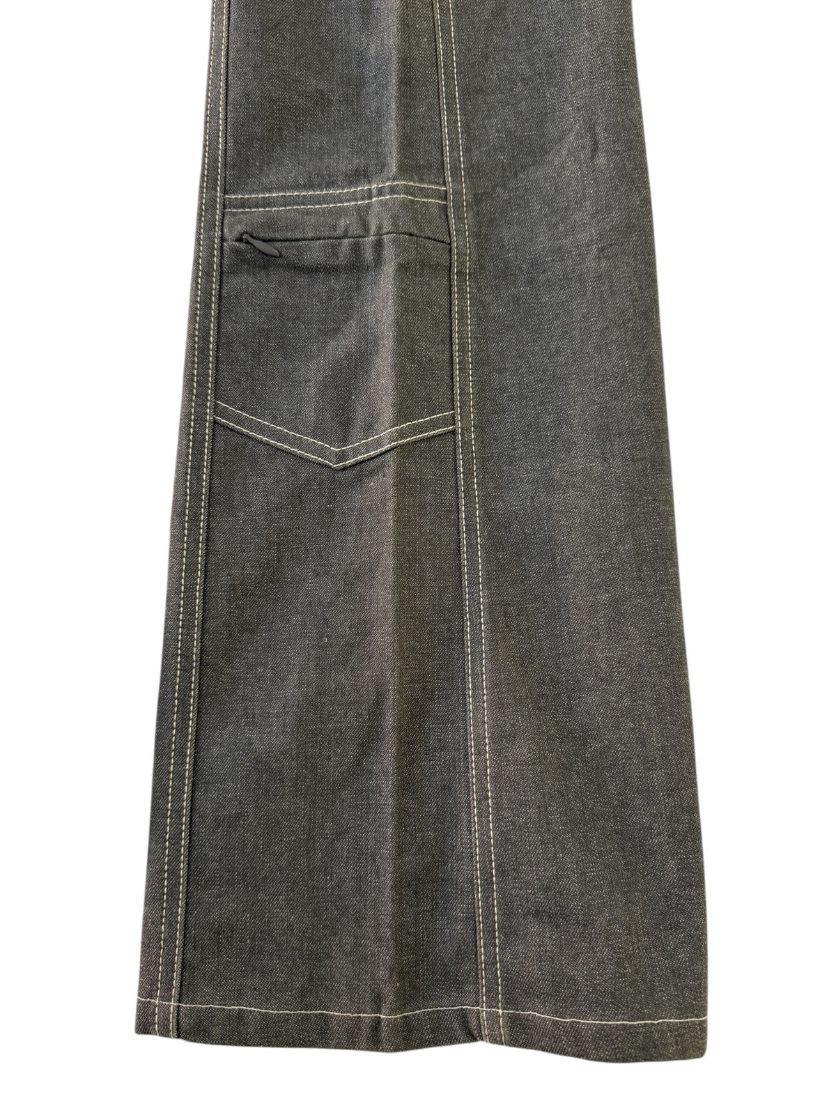 Chanel Grey Crystal CC Logo Flared Cargo Denim Jeans