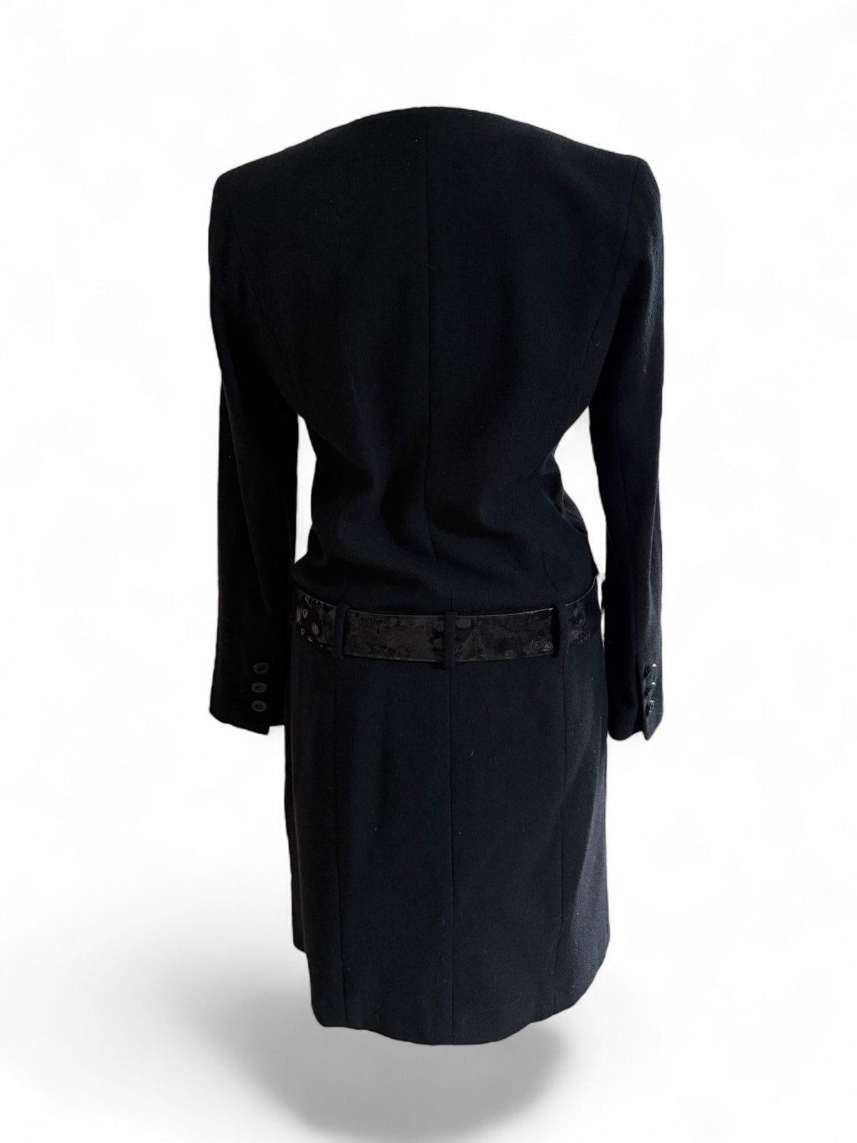 Chanel Black Wool Dress with Thick Embossed Belt