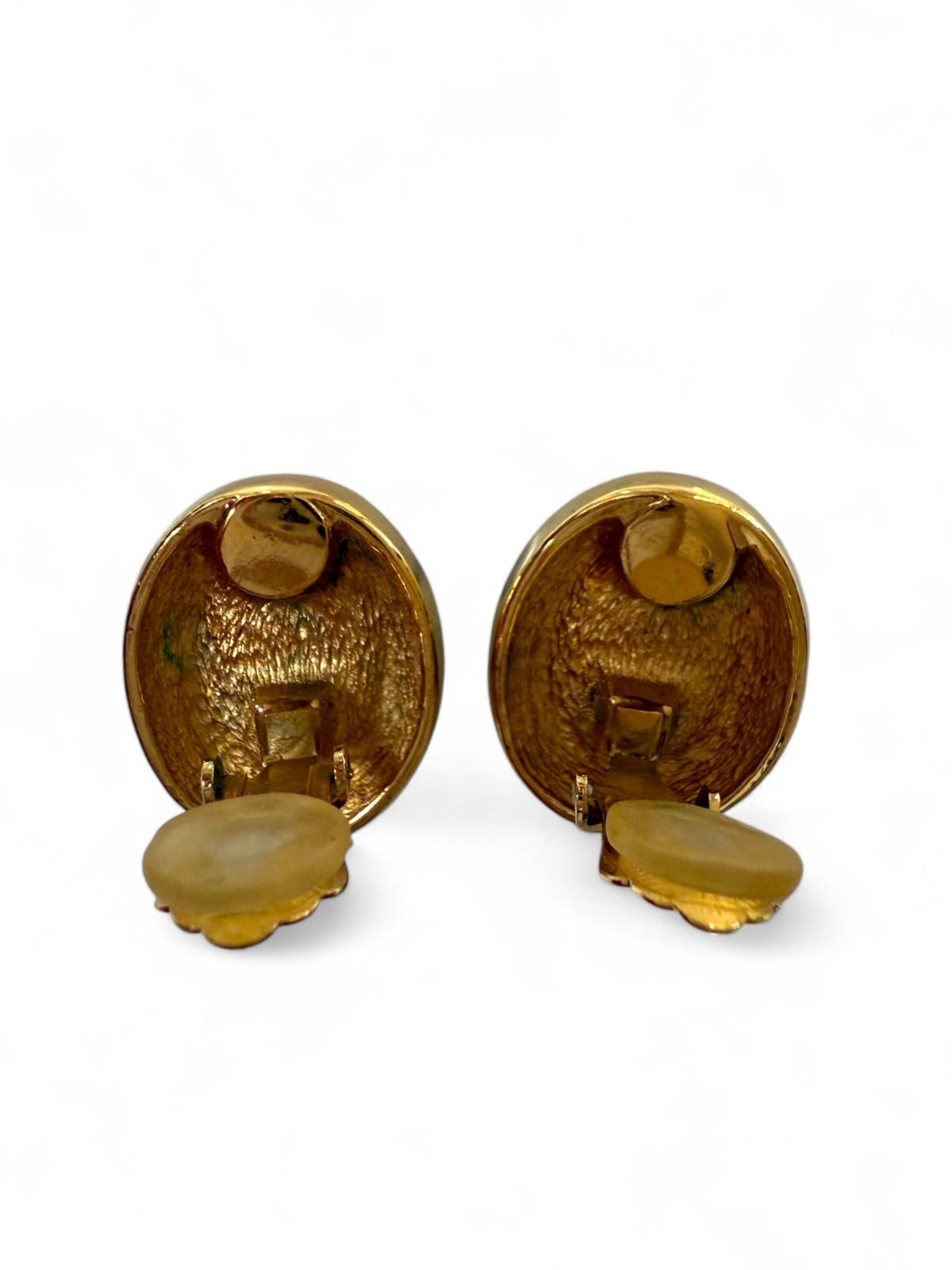 Christian Dior Emerald Poured Glass and Gold Oval Clip on Earrings