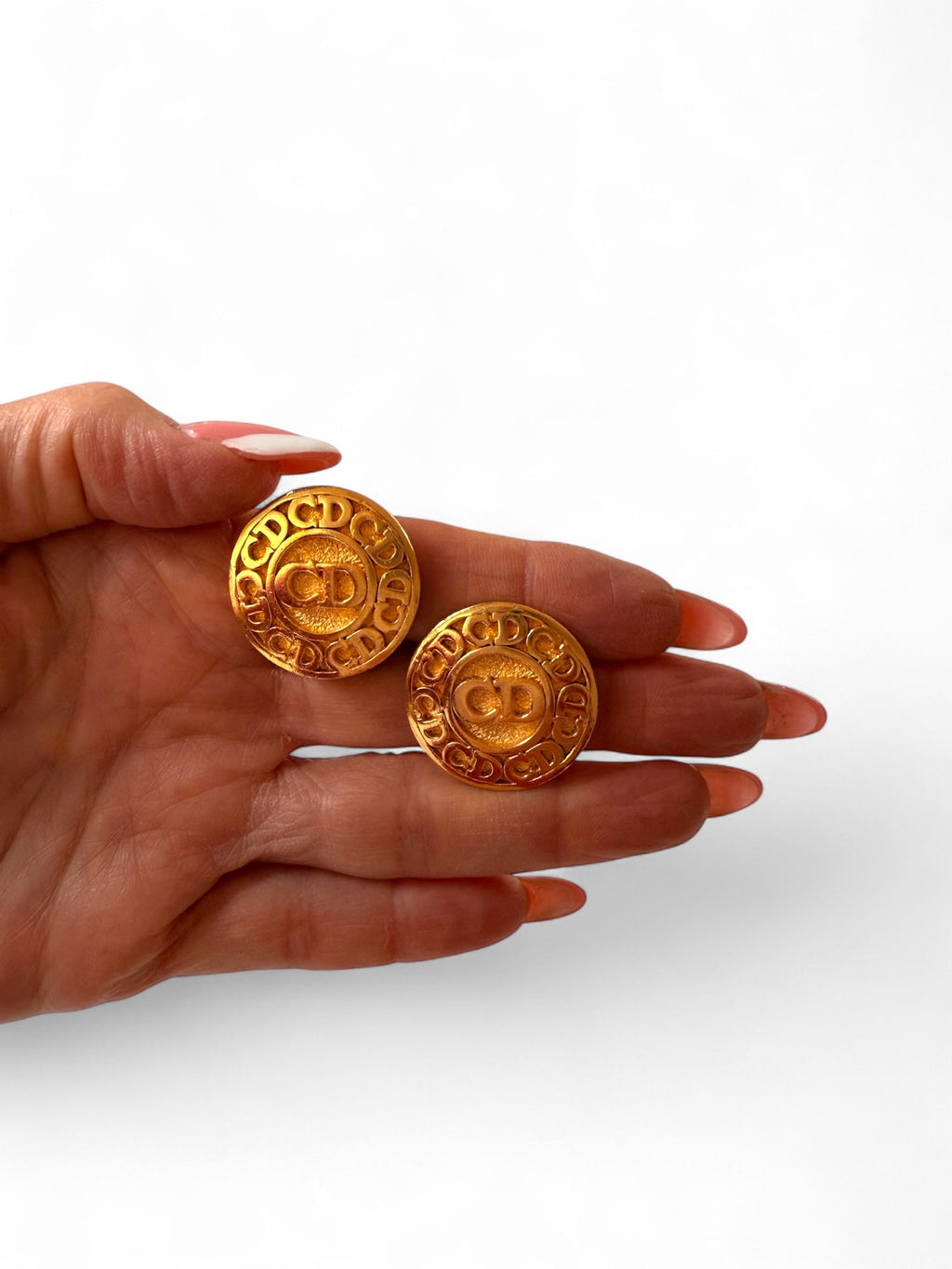 Dior Gold Plated Monogram Clip On Earrings