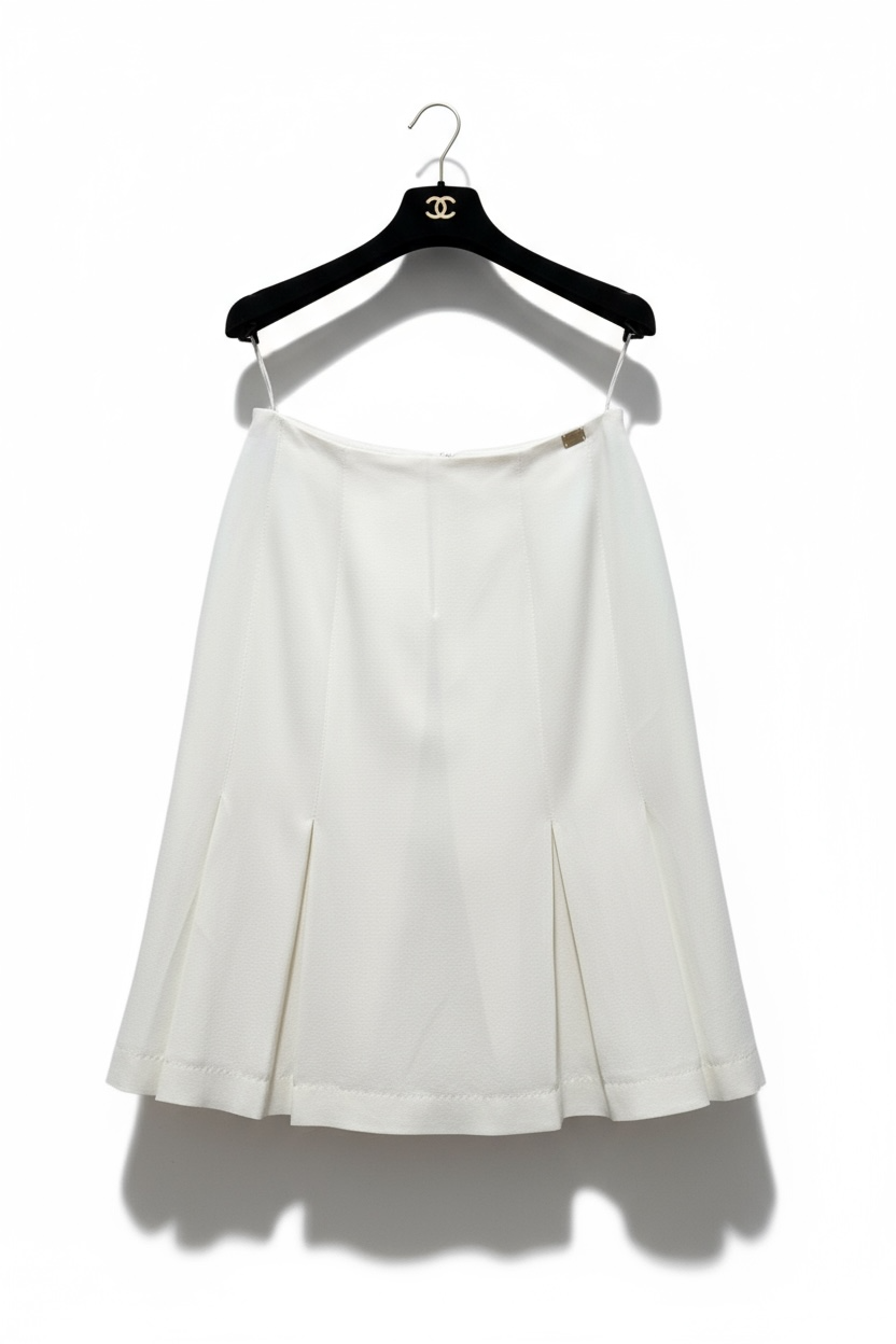 Chanel Cream Midi Silk Skirt with Pleats