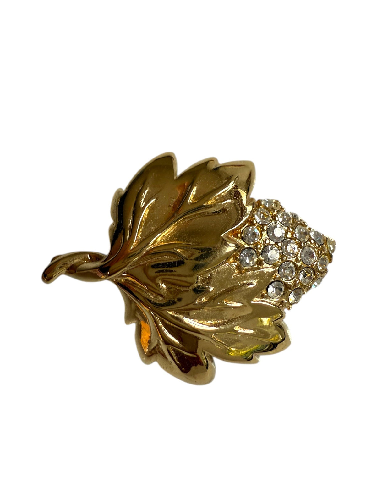 Givenchy Gold Plated Crystal Leaf Design Brooch