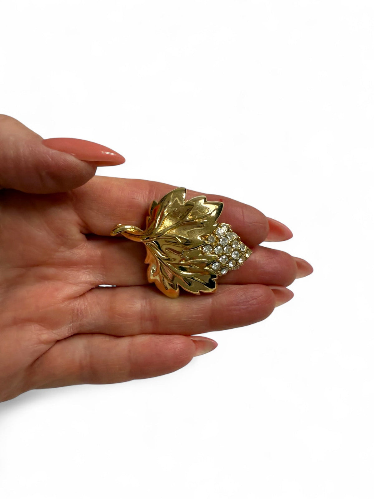 Givenchy Gold Plated Crystal Leaf Design Brooch