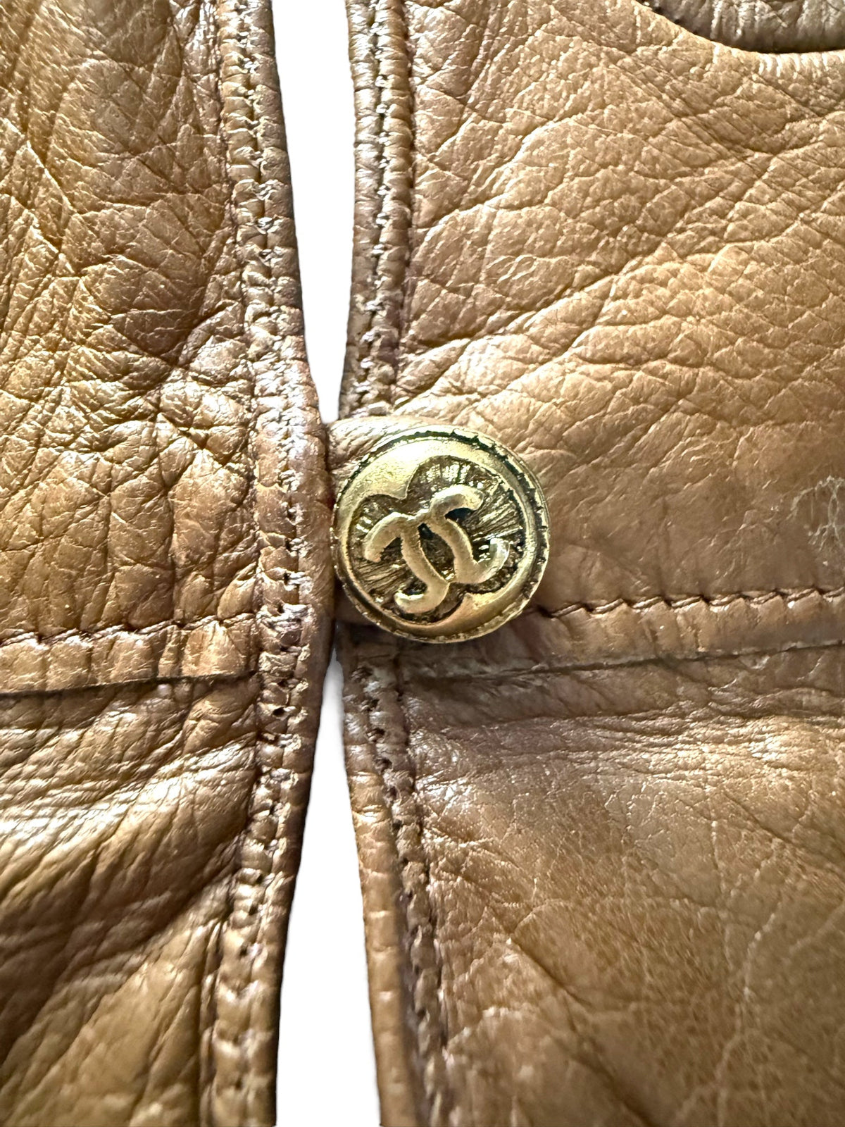 Chanel Tan Leather Matelassé Gloves