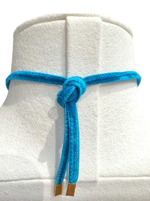 Baccarat Pale Blue Flower Shaped Pendant With Blue Velvet Cord