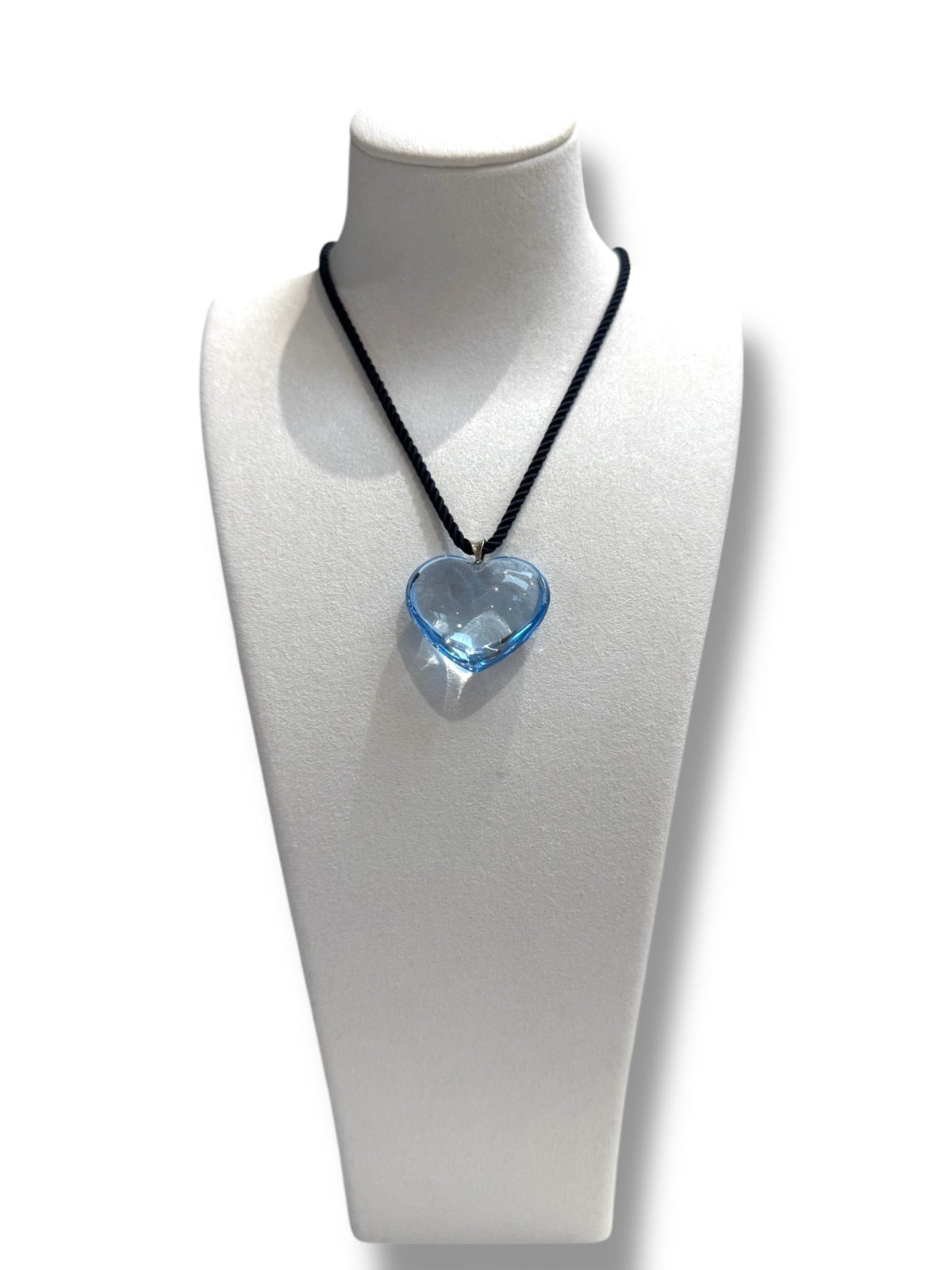 Baccarat Pale Blue Crystal Heart Shaped Pendant Necklace