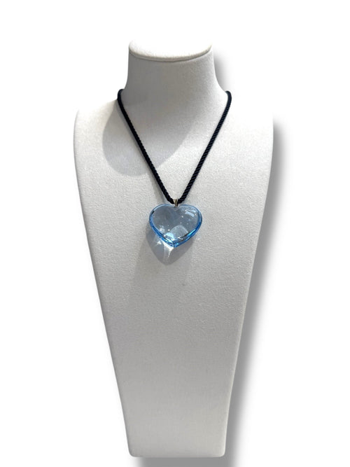 Baccarat Pale Blue Crystal Heart Shaped Pendant Necklace