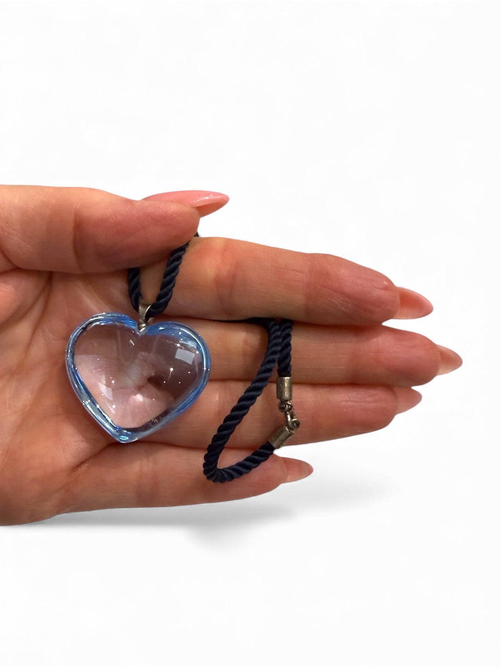 Baccarat Pale Blue Crystal Heart Shaped Pendant Necklace