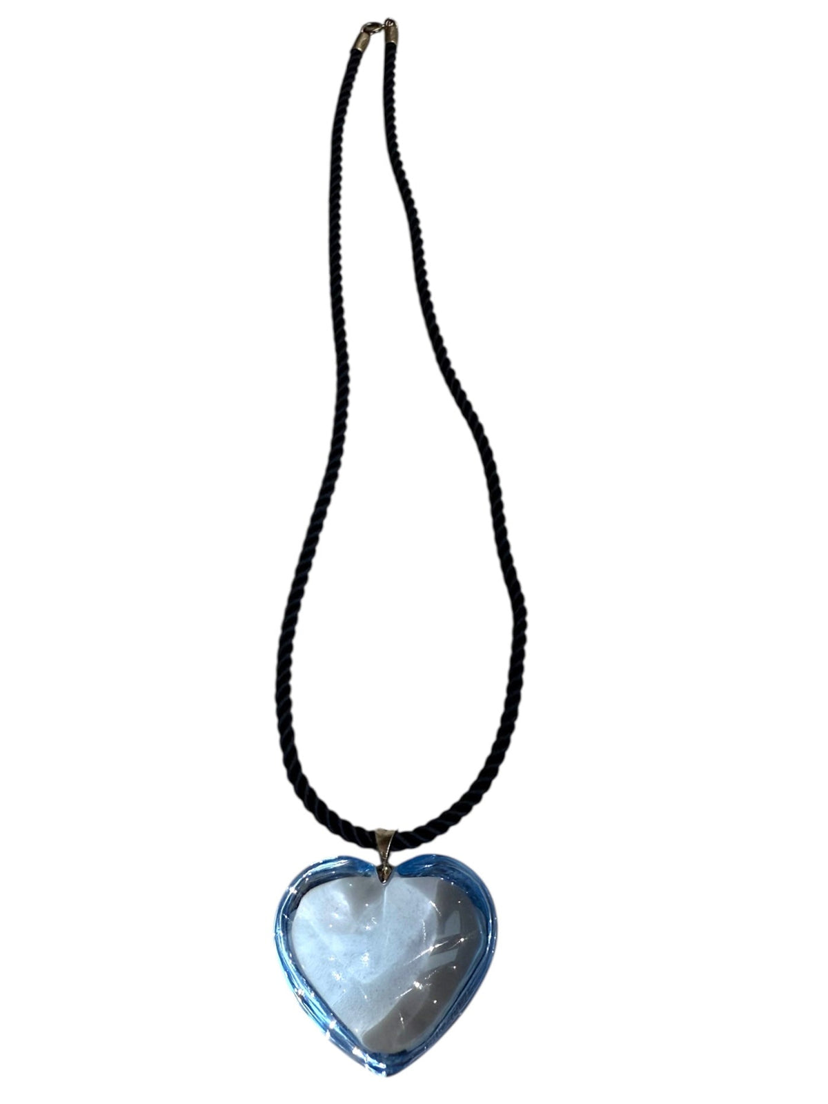 Baccarat Pale Blue Crystal Heart Shaped Pendant Necklace