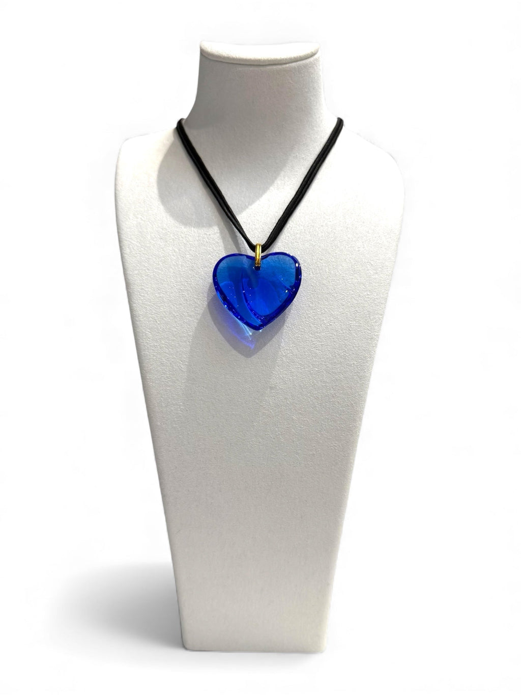 Baccarat Deep Blue Crystal Heart Shaped Pendant Necklace