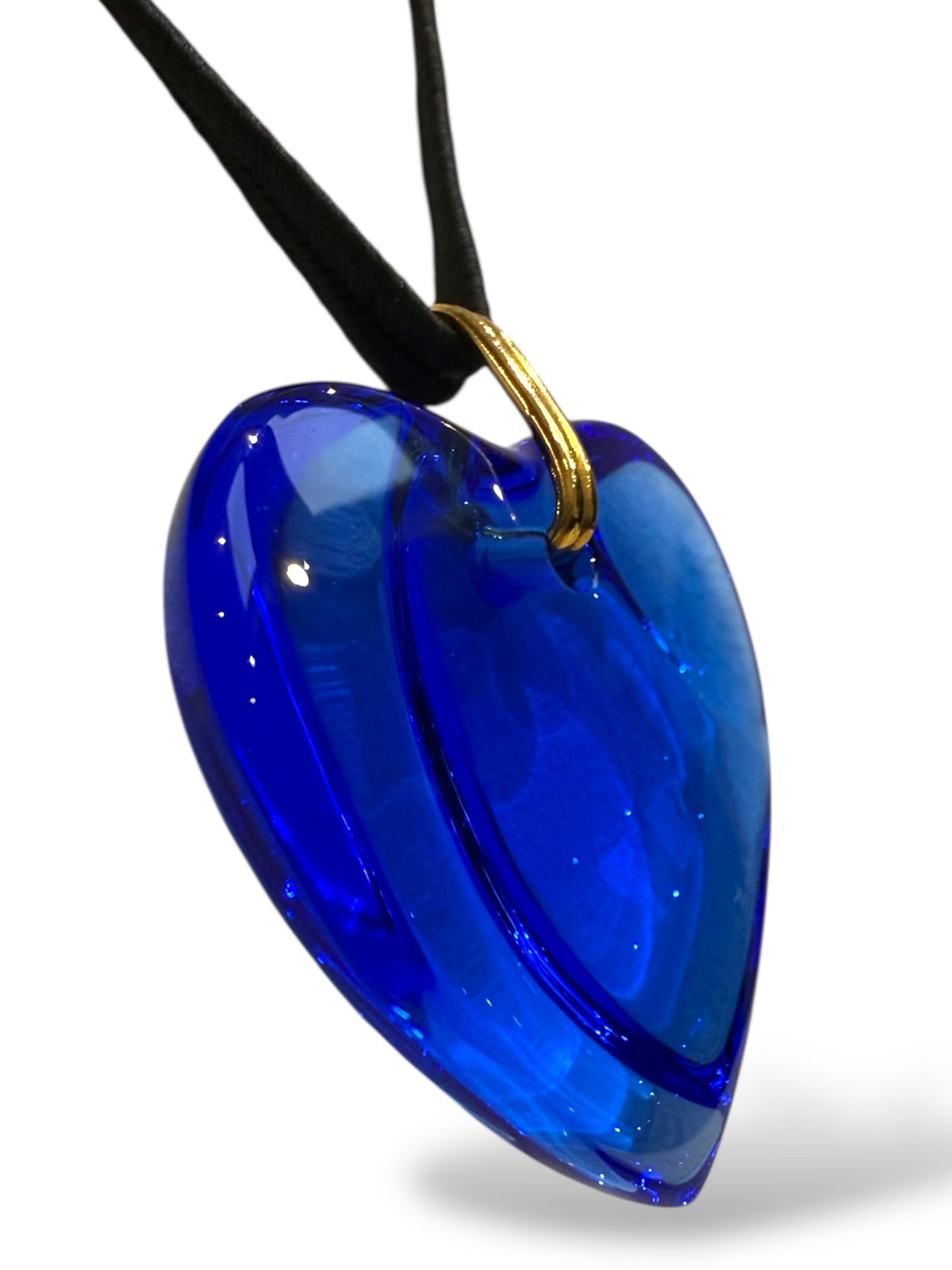 Baccarat Deep Blue Crystal Heart Shaped Pendant Necklace