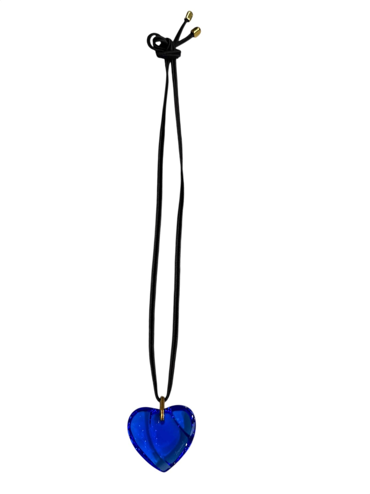 Baccarat Deep Blue Crystal Heart Shaped Pendant Necklace