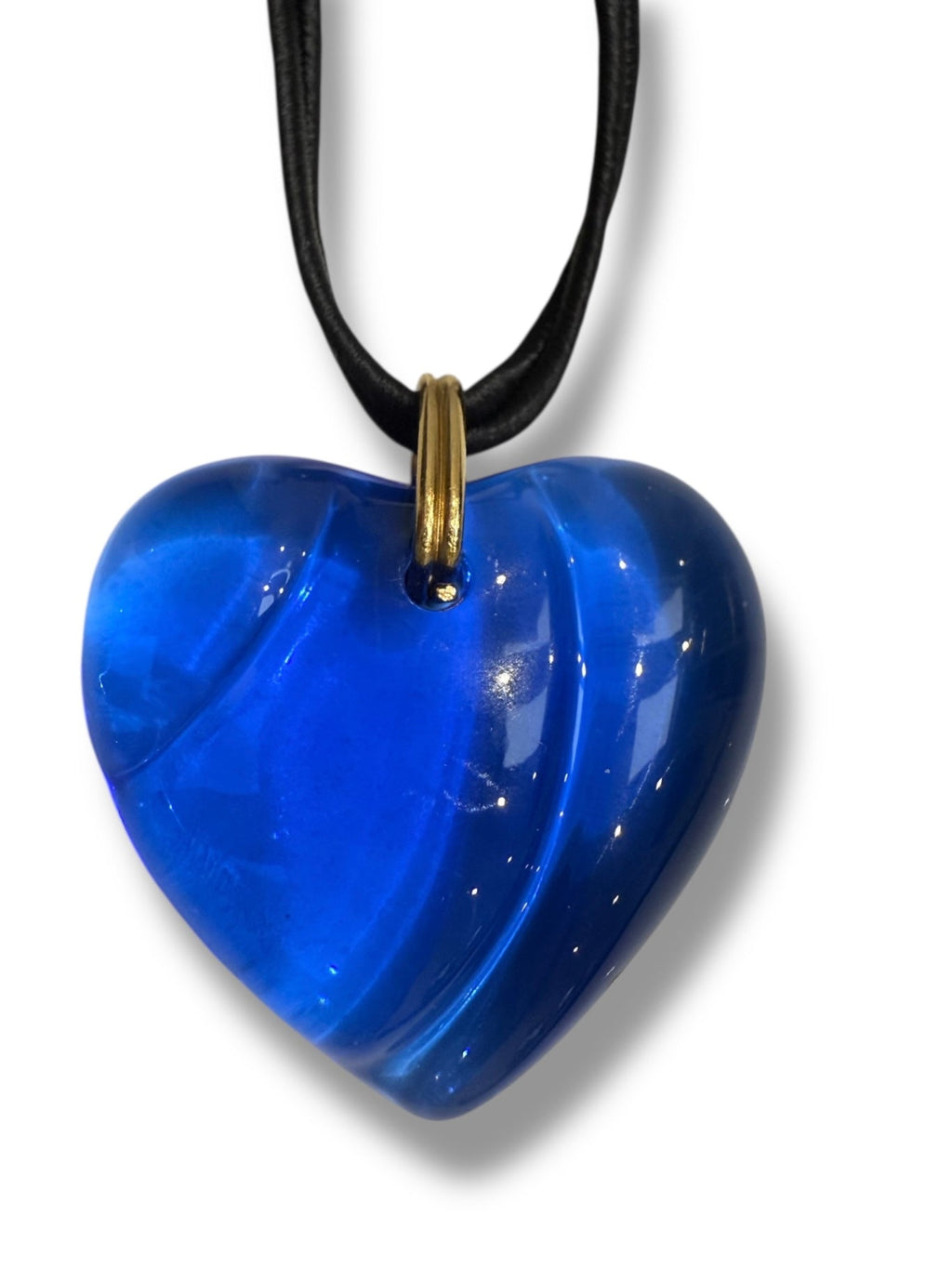 Baccarat Deep Blue Crystal Heart Shaped Pendant Necklace