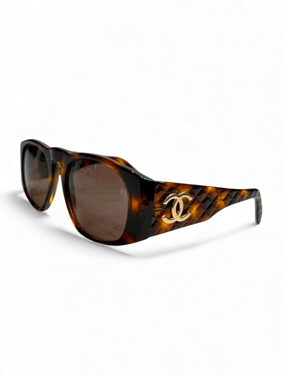 Chanel Matelassè “CC” Logo Tortoiseshell Effect Dark Brown Sunglasses