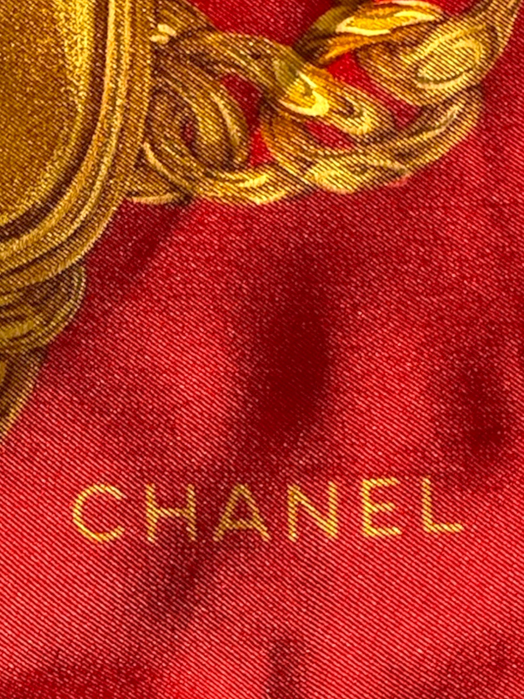 Chanel Red and Gold Chain Pattern Large Silk Scarf