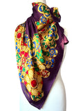 Chanel Large Purple Jewelled Pattern Silk Scarf