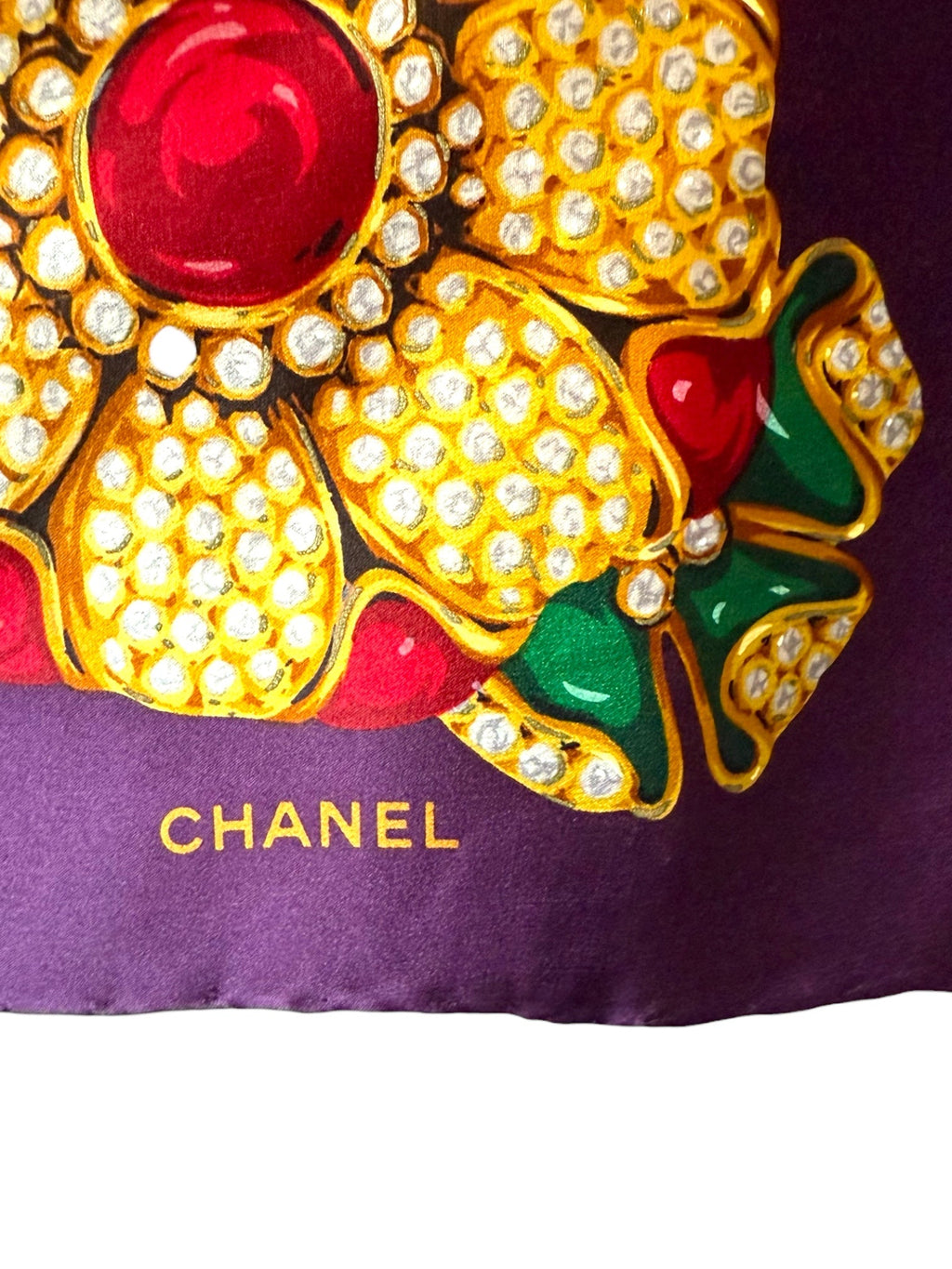 Chanel Large Purple Jewelled Pattern Silk Scarf