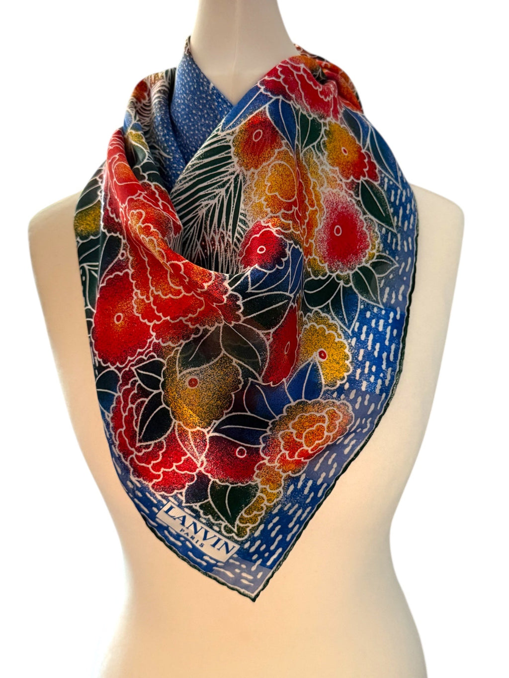 Lanvin Blue and Red Silk Scarf