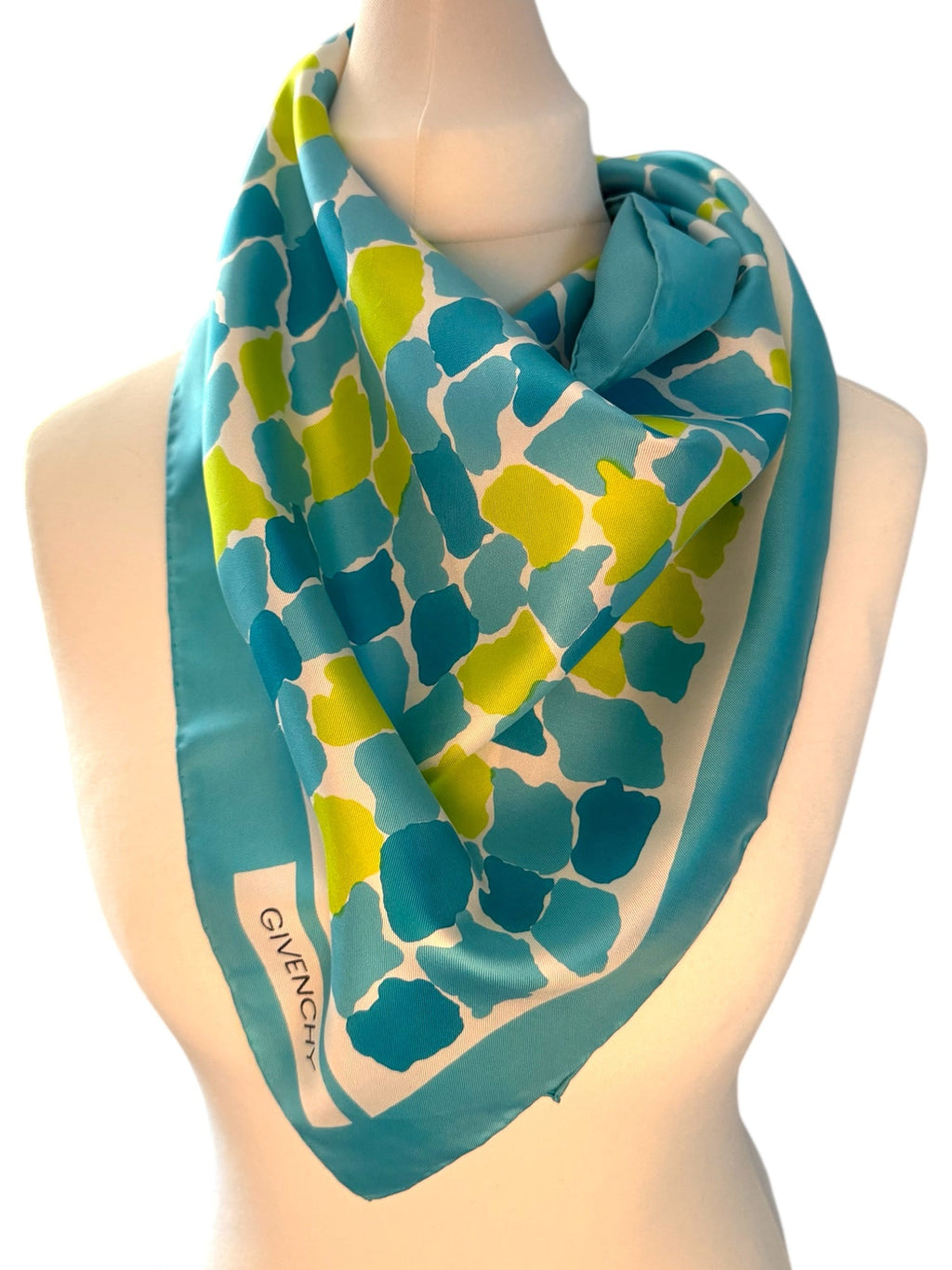 Givenchy Blue Green and Yellow Silk Scarf