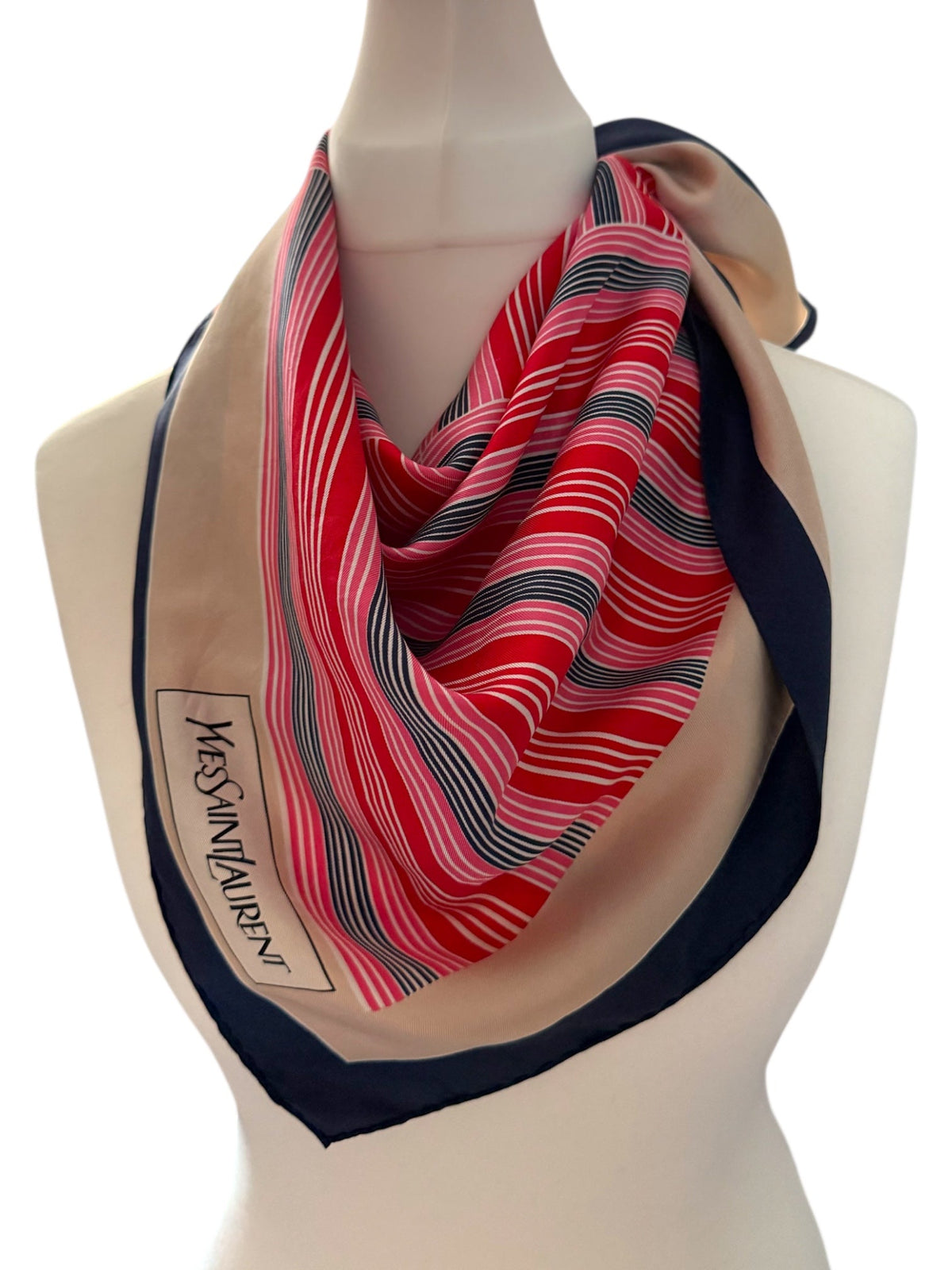 Yves Saint Laurent Red Pink White and Blue Striped Scarf