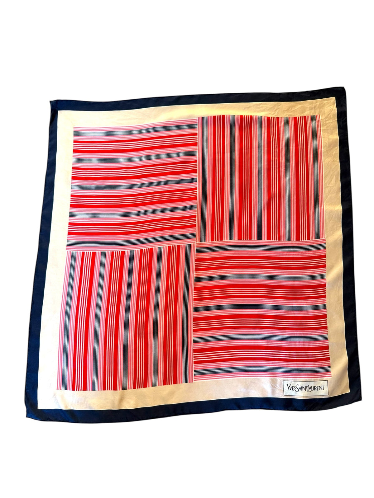 Yves Saint Laurent Red Pink White and Blue Striped Scarf