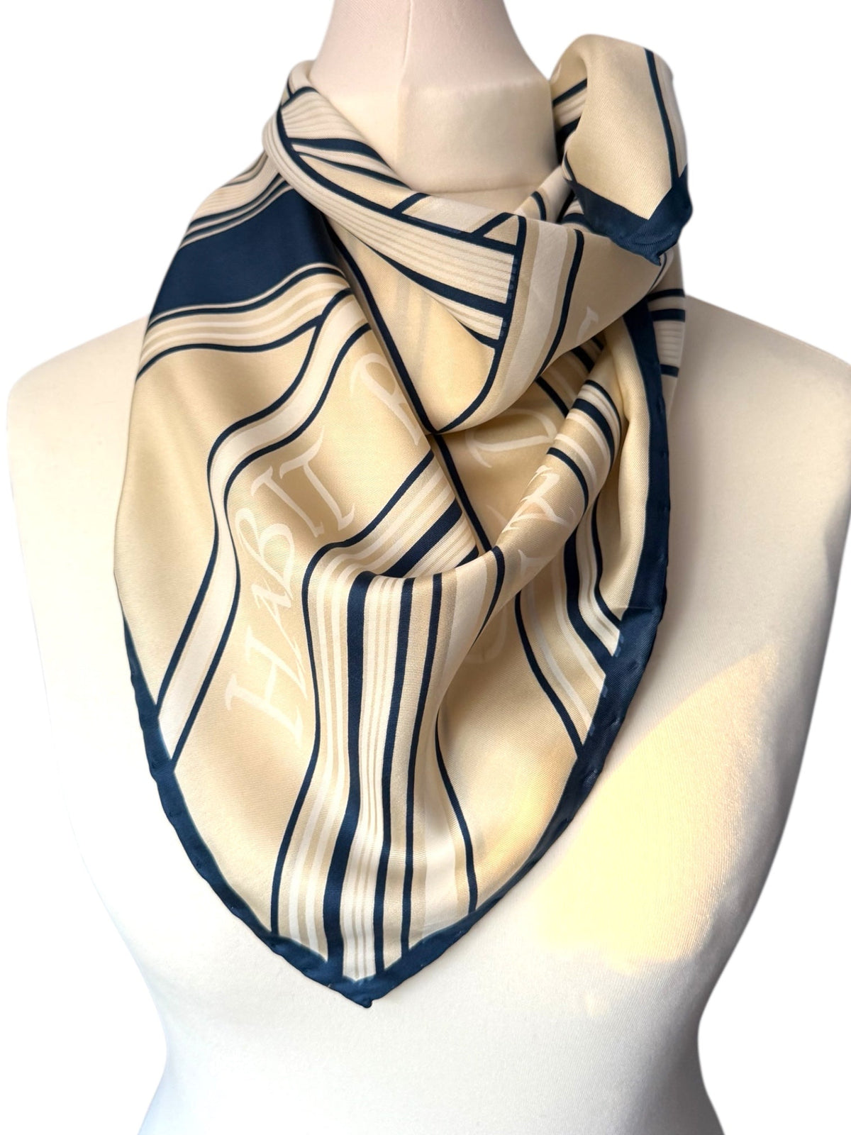 Guerlain Vintage Cream and Blue Silk Scarf