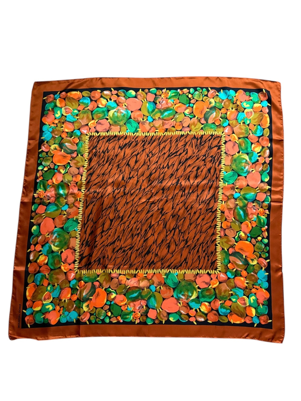 Paco Rabanne Orange Green and Brown Silk Scarf