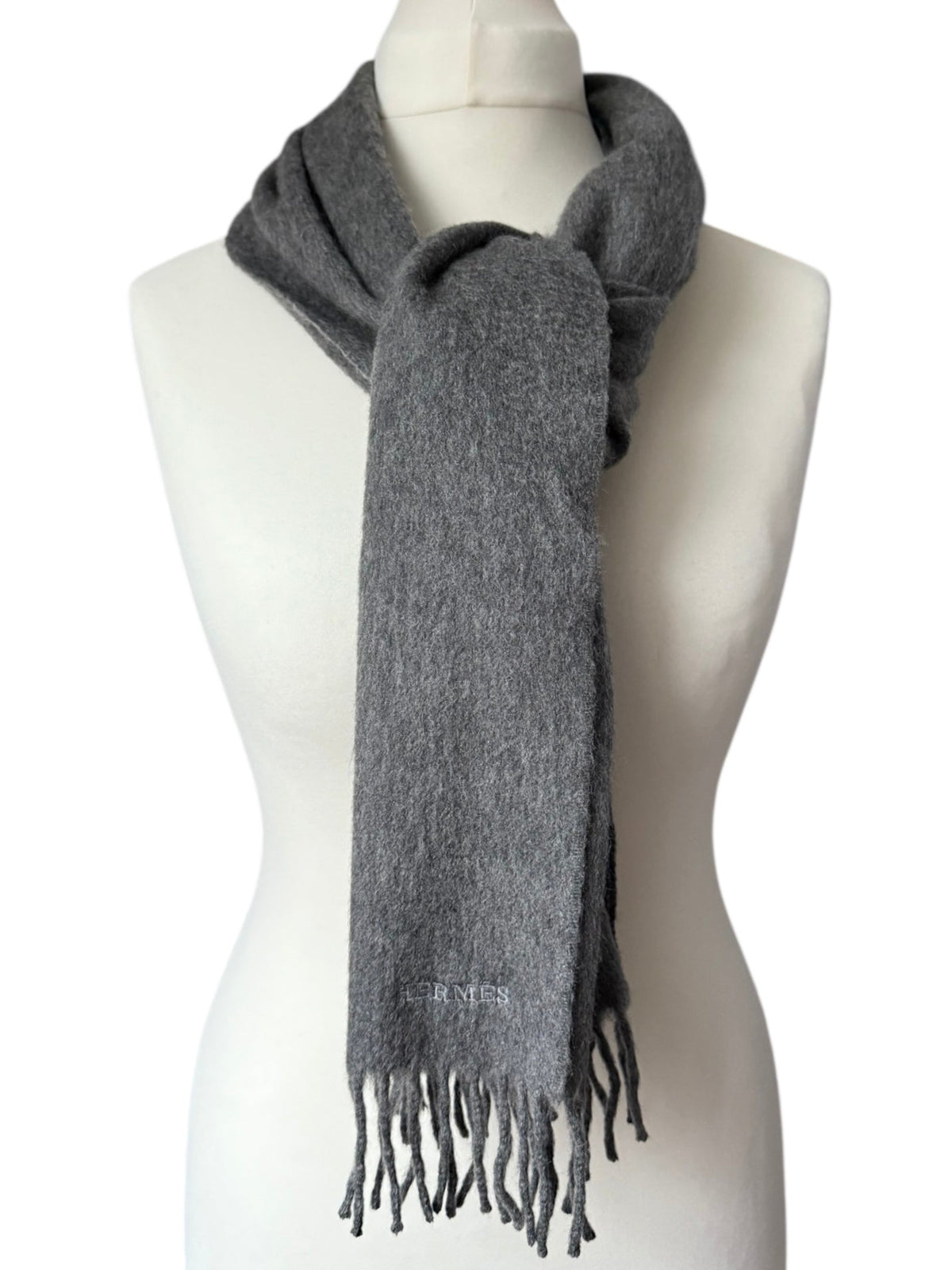 Hermès Anthracite Grey Long Cashmere and Silk Scarf