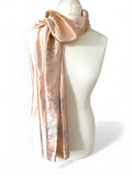 Chanel Long Peach Silk Scarf With Black Camellia Pattern