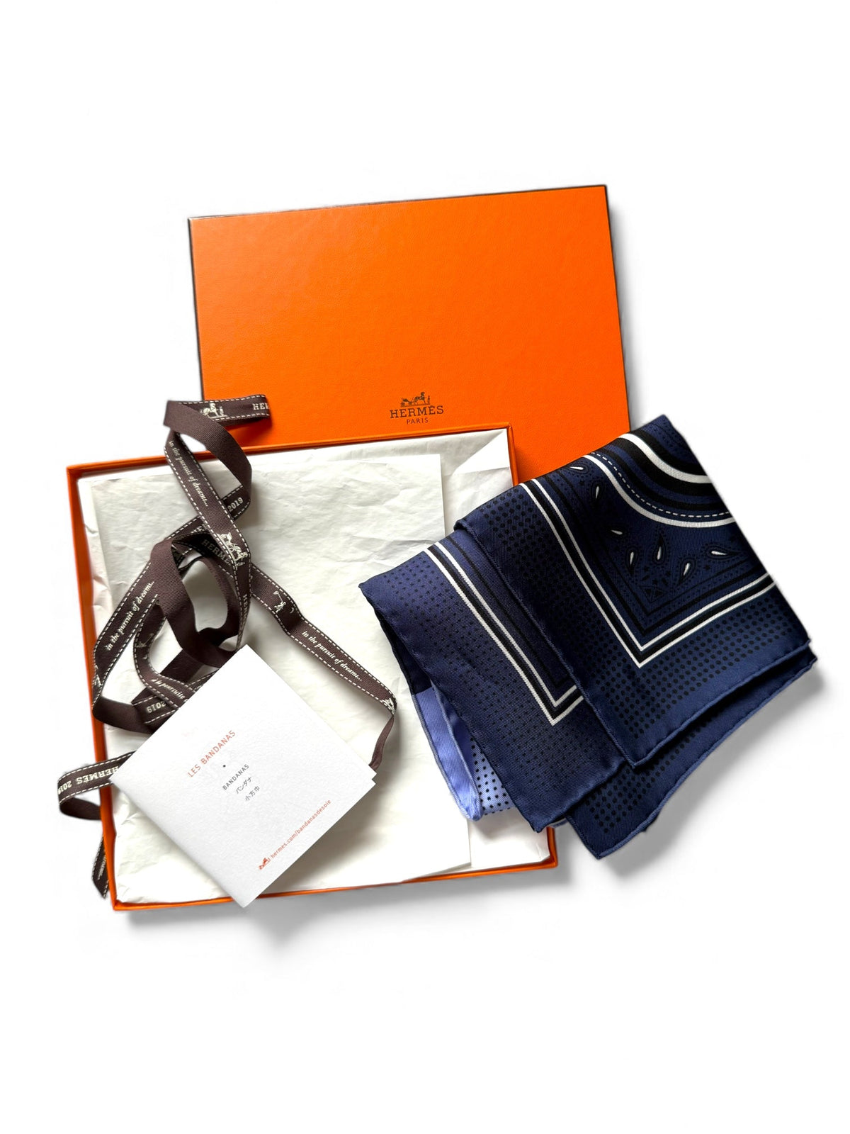 Hermès Carré 55 Bouclerie Moderne Navy Silk Scarf With Box