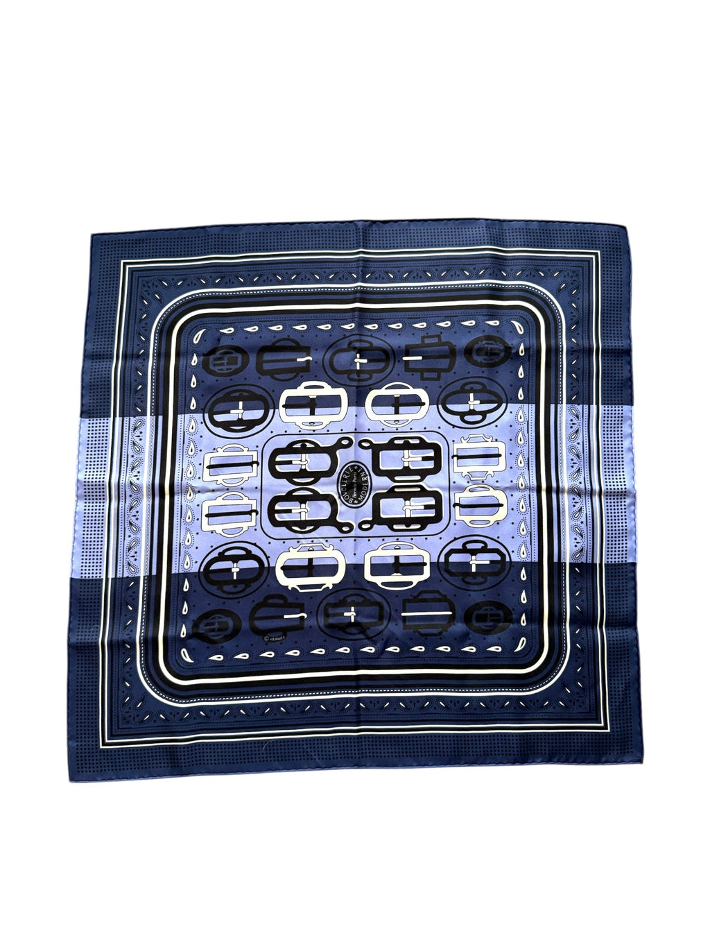 Hermès Carré 55 Bouclerie Moderne Navy Silk Scarf With Box