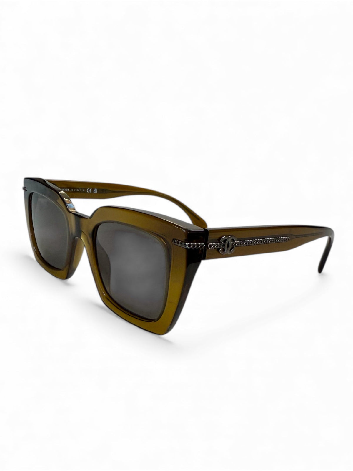 Chanel Square Shaped Olive Green Chain “CC” Logo Sunglasses