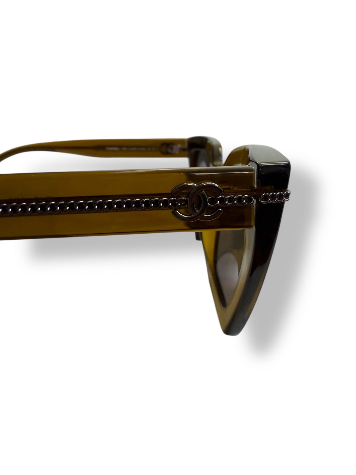 Chanel Square Shaped Olive Green Chain “CC” Logo Sunglasses