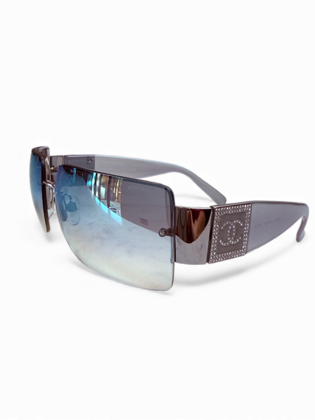 Chanel Iridescent Blue Tint and Crystal Sunglasses